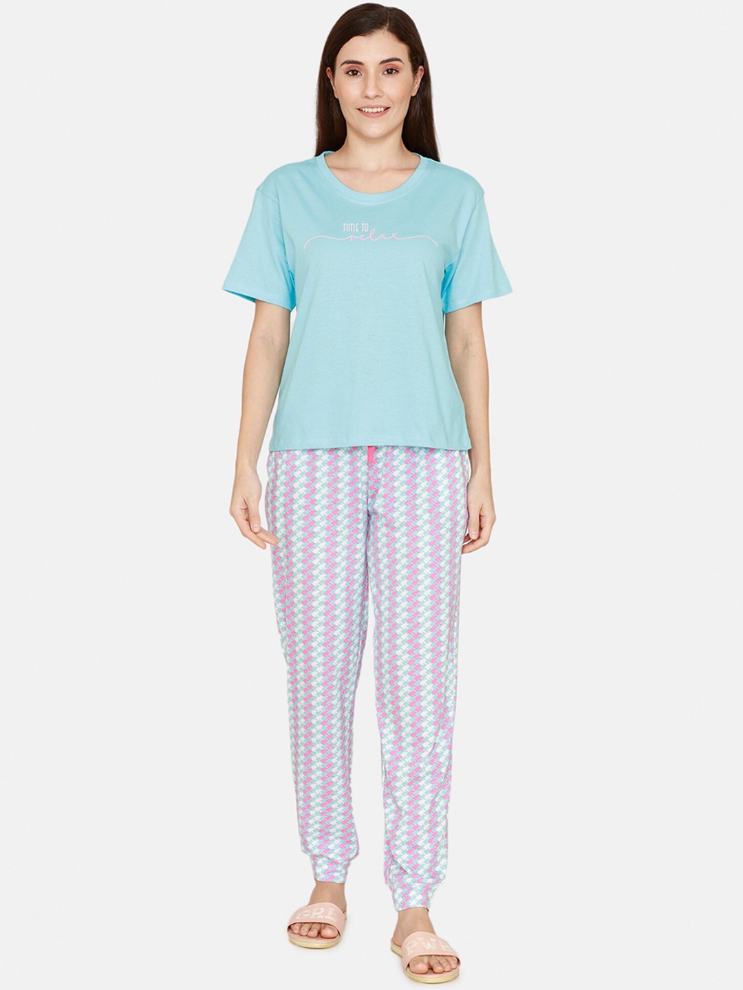 

Zivame Women Blue & Pink Night suit