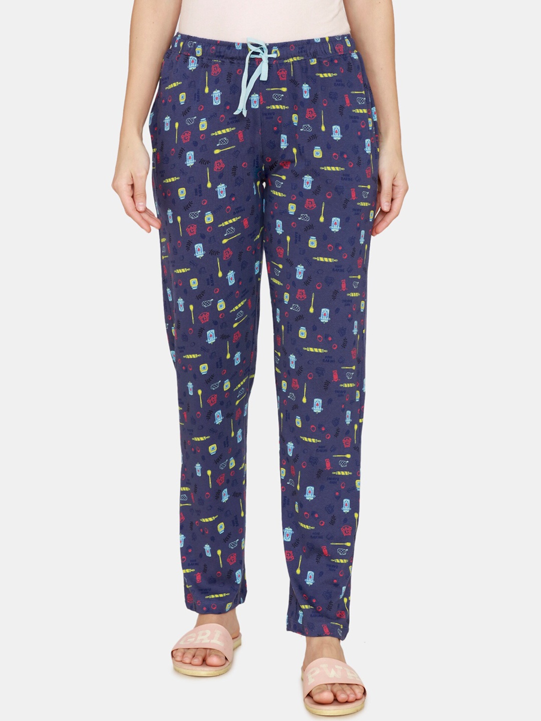 

Zivame Women Purple Printed Cotton Lounge Pants, Blue