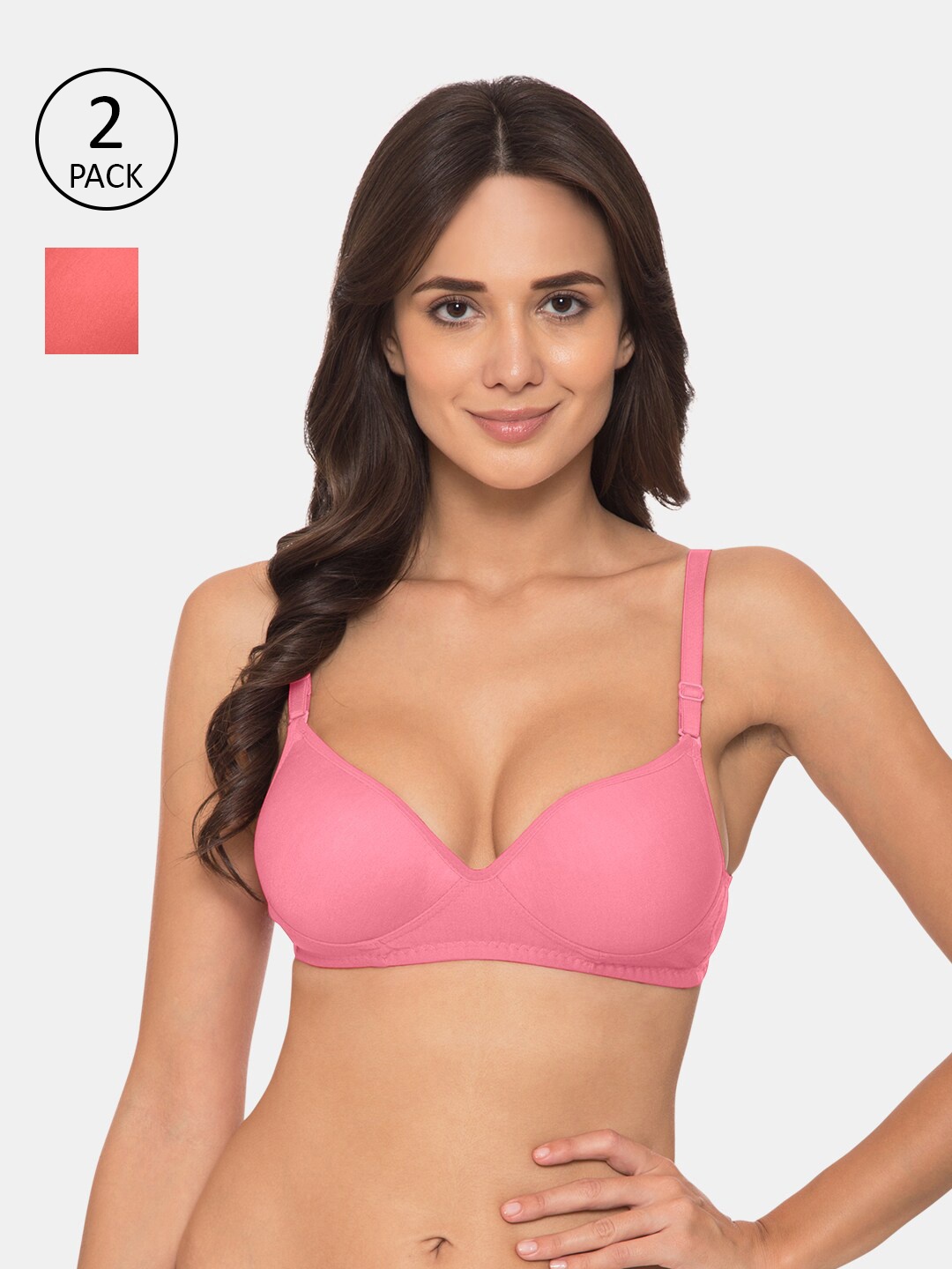 

KOMLI Woman Pink & Coral Pack of 2 Heavily Padded T-Shirt Bra- K-915-BPK-2PC-CRL