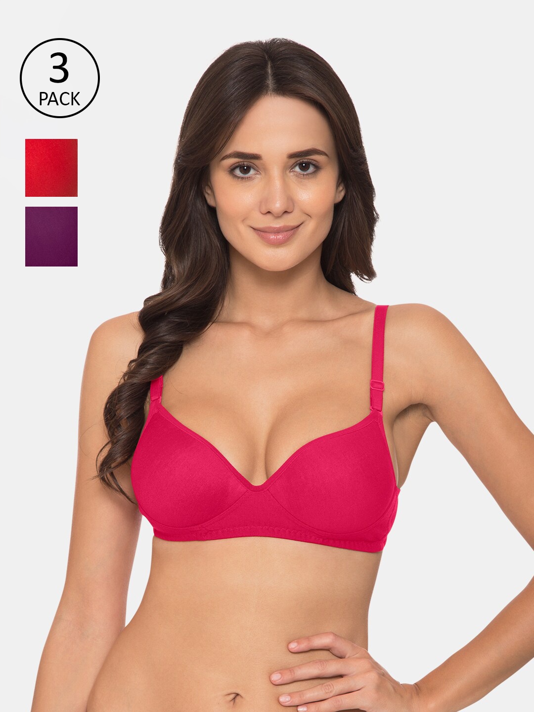 

KOMLI Pack Of 3 Women Pink Solid