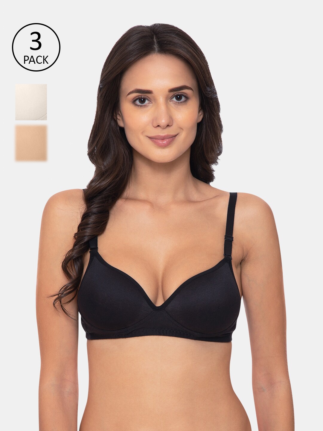

KOMLI Pack of 3 Black & Beige Heavily Padded T-shirt Bras
