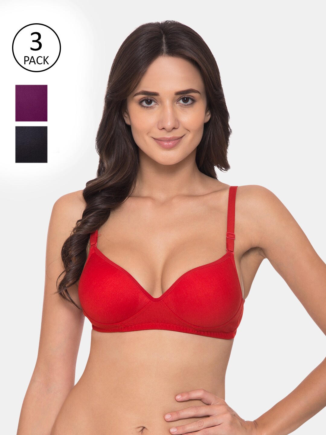 

KOMLI Pack of 3 T-shirt Bras Heavily Padded, Red