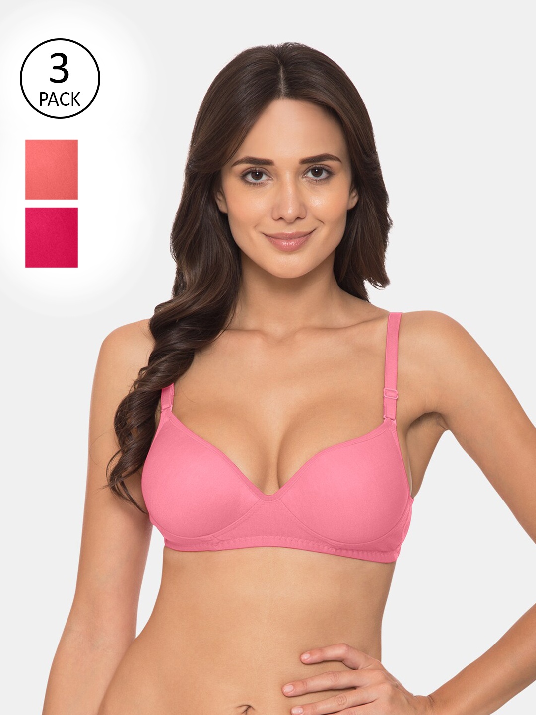 

KOMLI Pack Of 3 Pink Heavily Padded T-shirt Bra K-915-3PC-BPK-CRL-DPK