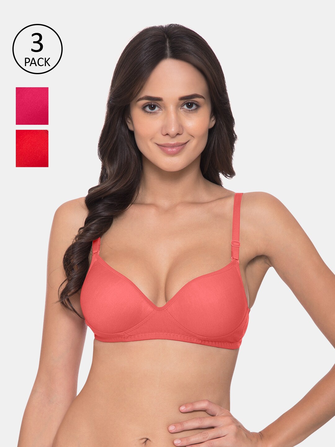 

KOMLI Pack Of 3 T-shirt Bra Heavily Padded K-915-3PC, Coral
