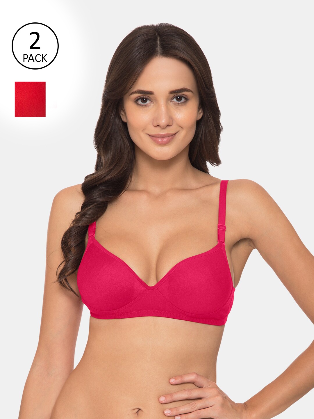 

KOMLI Pack Of 2 Pink & Red Heavily Padded T-shirt Bra