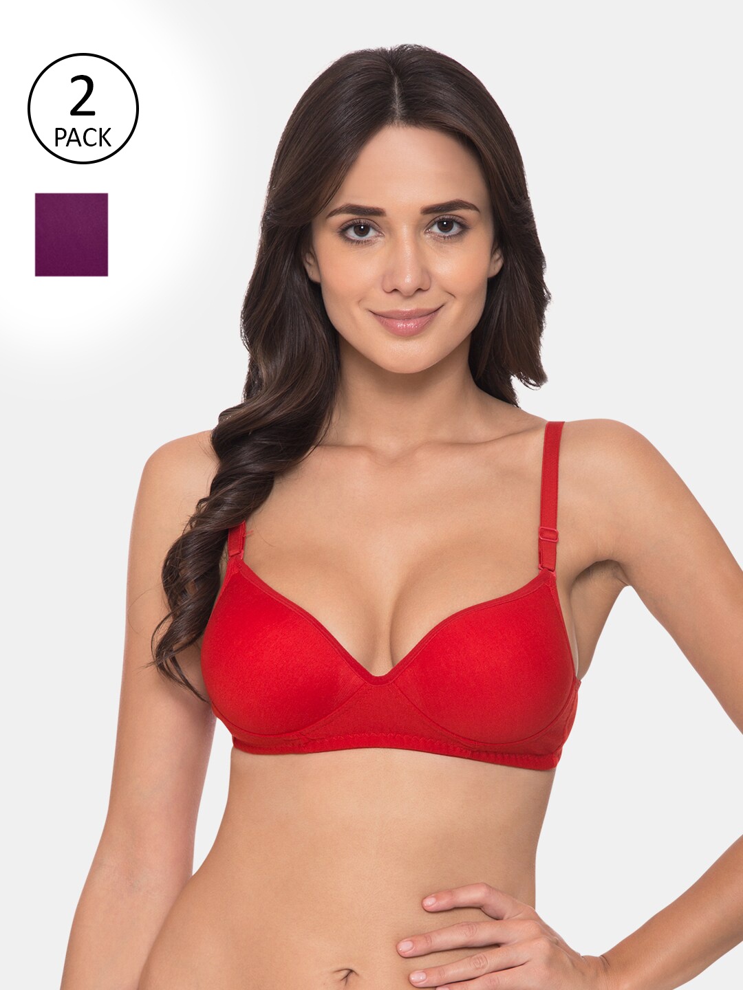 

KOMLI Pack of 2 Red & Purple T-shirt Bra Heavily Padded T-shirt Bra