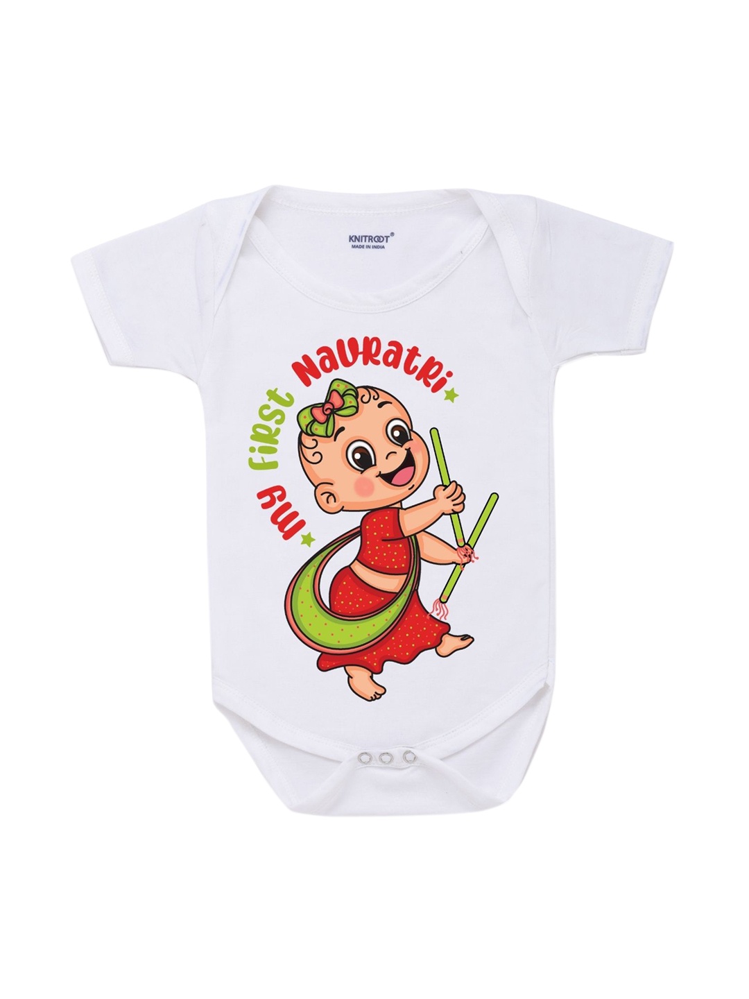 

KNITROOT Infant Kids White My First Navratri Baby Romper