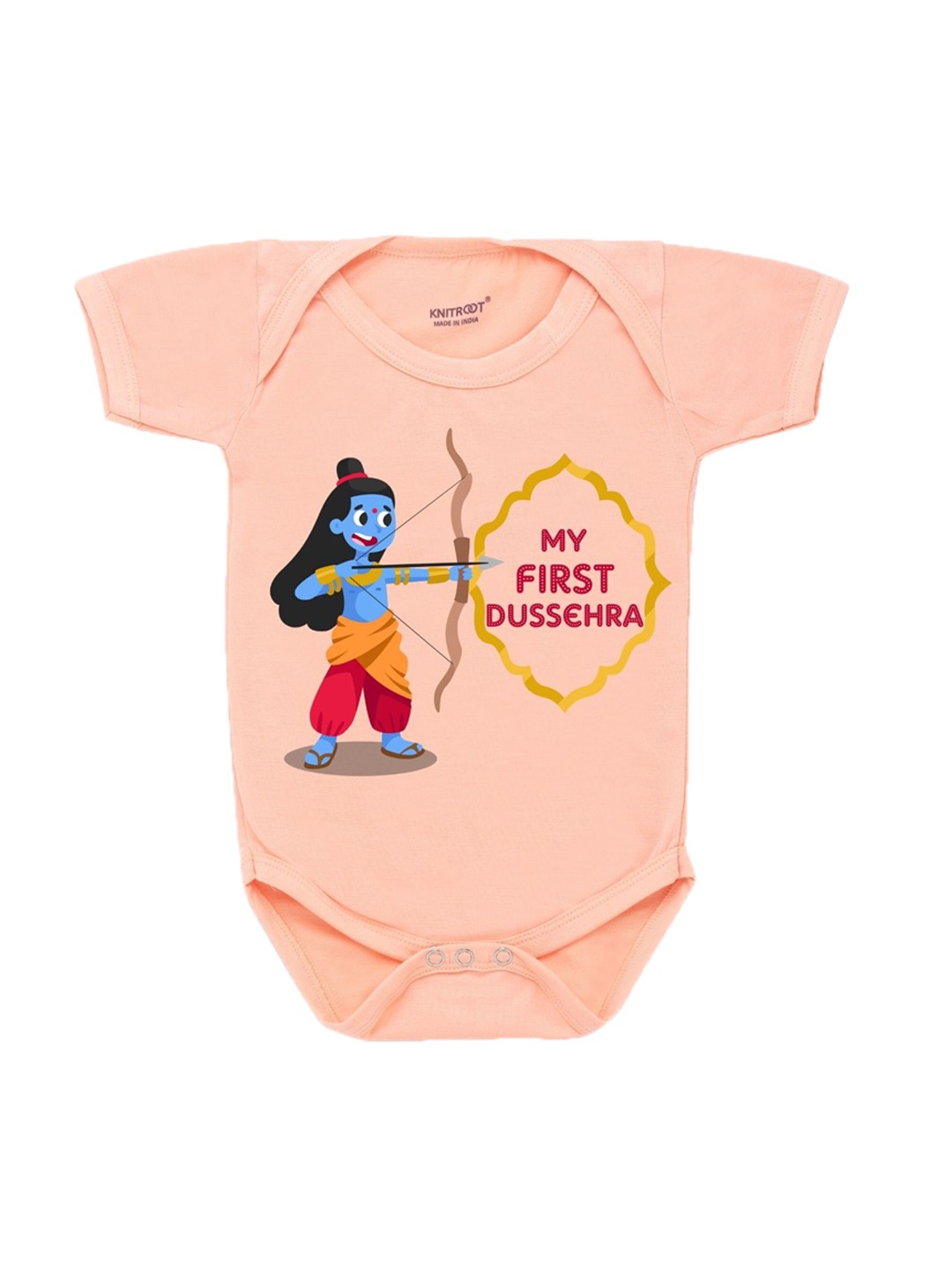 

KNITROOT Infant Kids Peach My First Dussehra Baby Romper