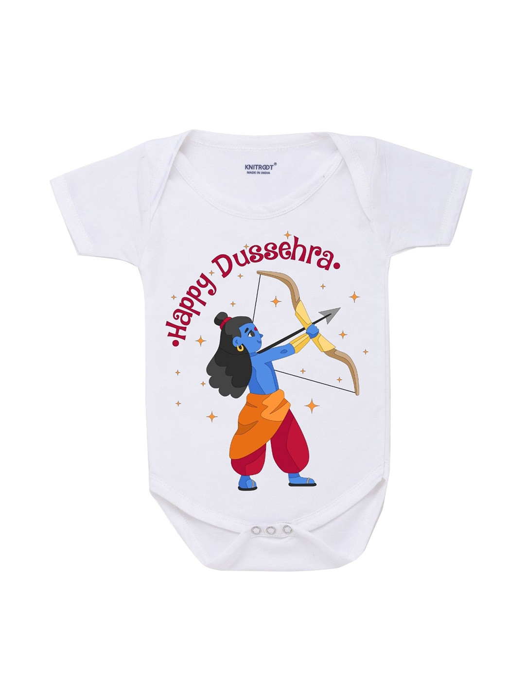 

KNITROOT Infant Kids White Happy Dussehra Arrow Baby Romper