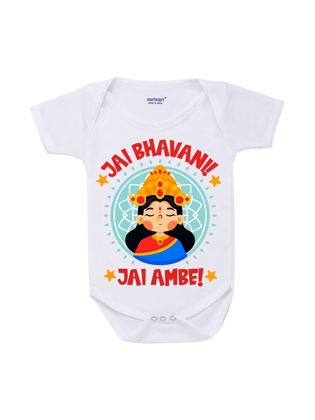 

KNITROOT Infant Kids White Cotton Jai Bhavani White Baby Romper