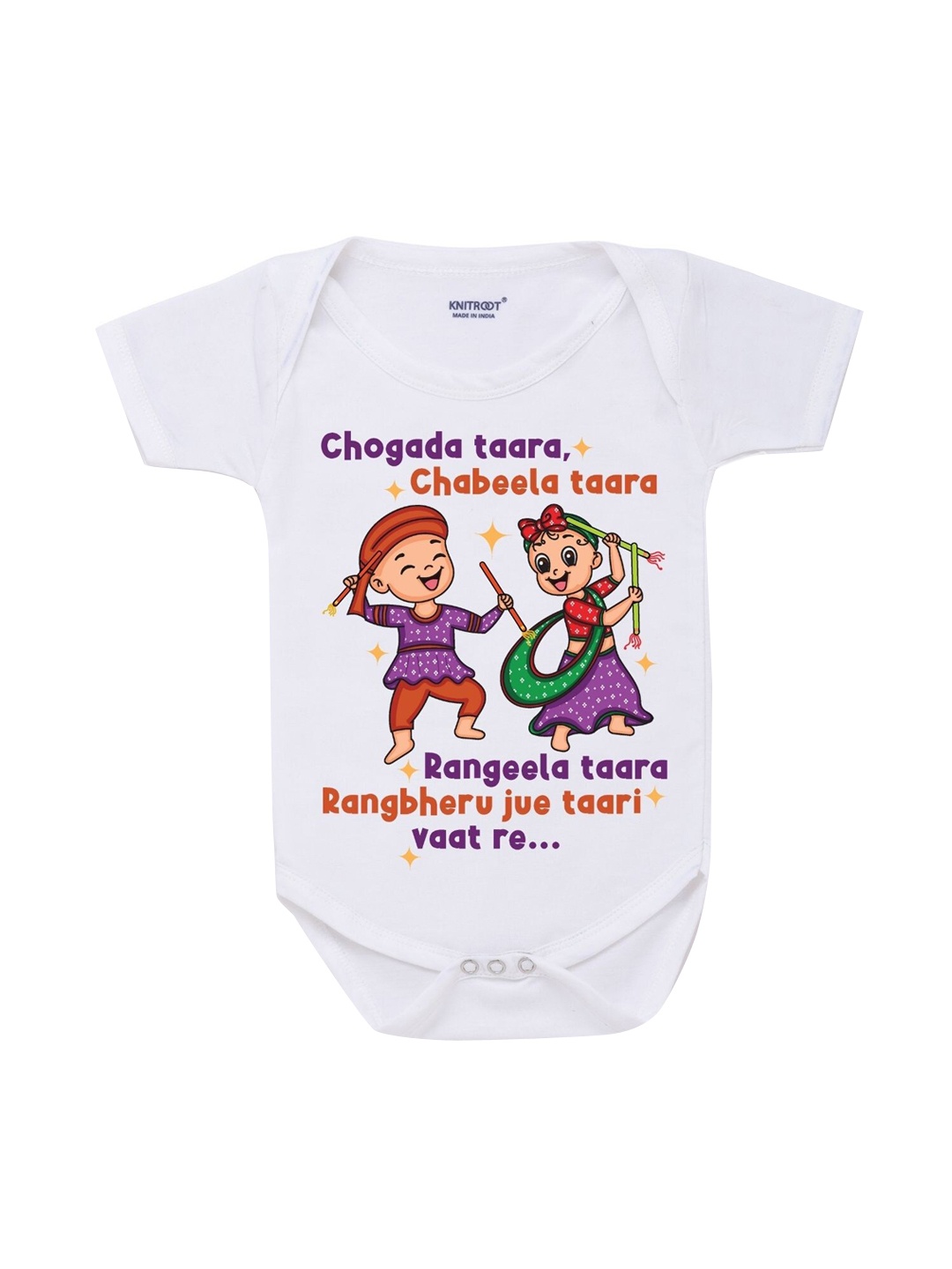 

KNITROOT Kids-Unisex White & Multicoloured Printed Cotton Bodysuit