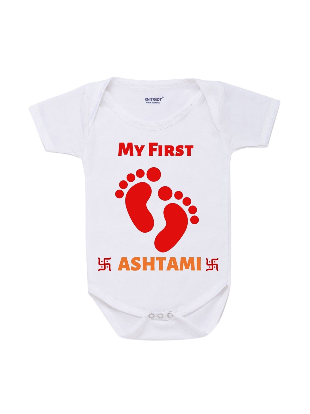 

KNITROOT Infant Kids White Cotton My First Ashtami Baby Romper