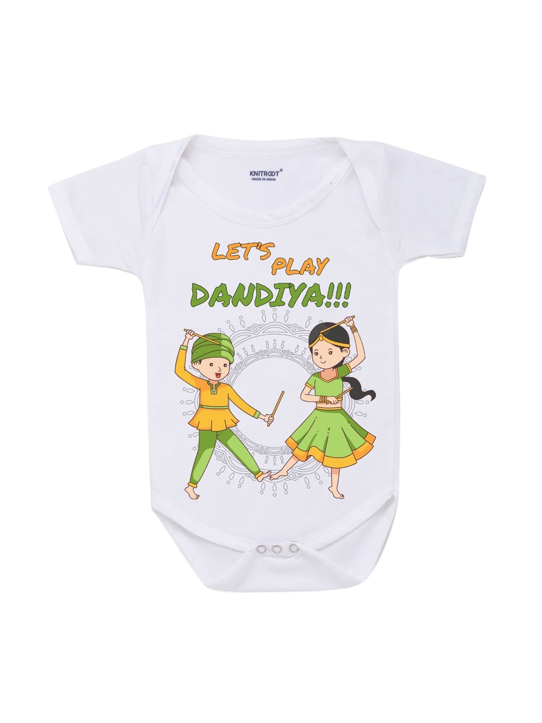 

KNITROOT Infant Kids White Cotton Play Dandiya Baby Romper