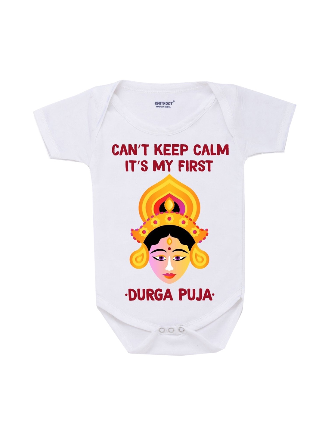 

KNITROOT Infant Kids White Cotton Calm First Durga Puja Baby Romper