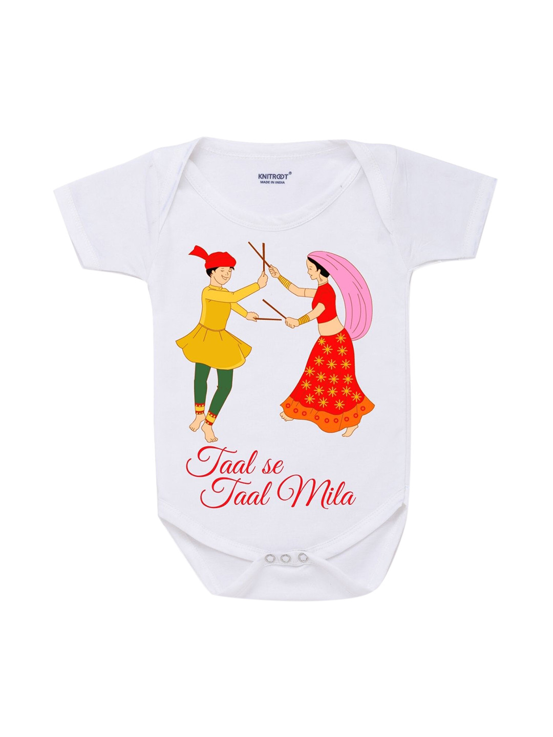 

KNITROOT Kids-Unisex White & Multicoloured Printed Cotton Bodysuit