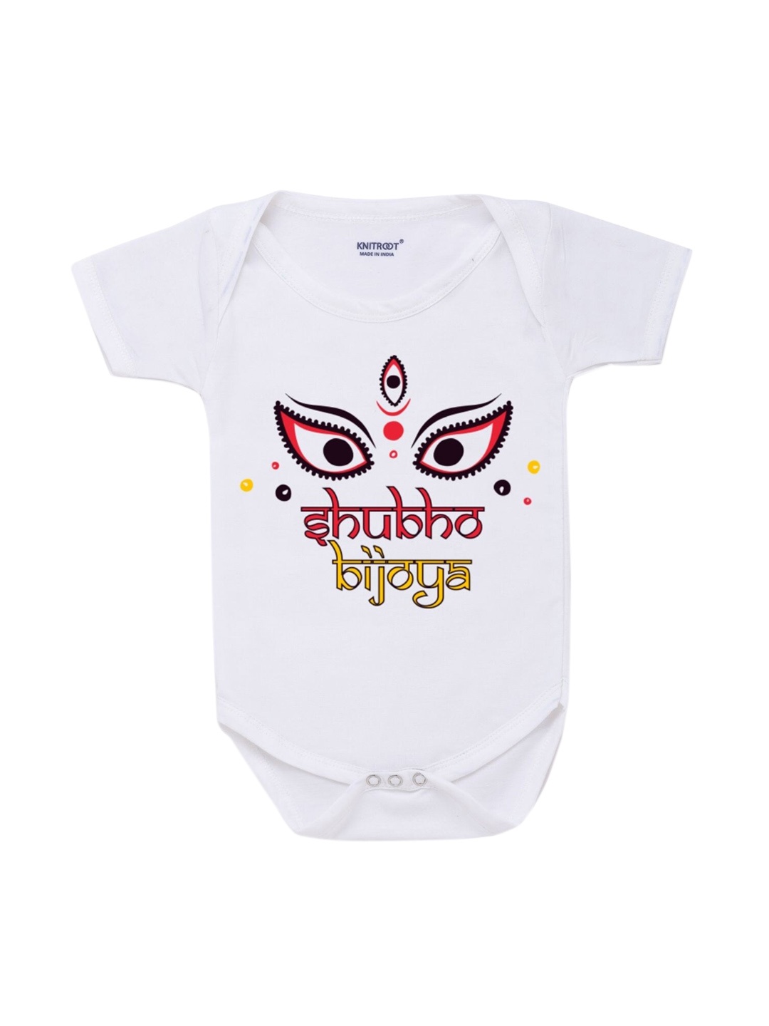 

KNITROOT Infant Kids WHite Cotton Shubho Bijoya Baby Romper