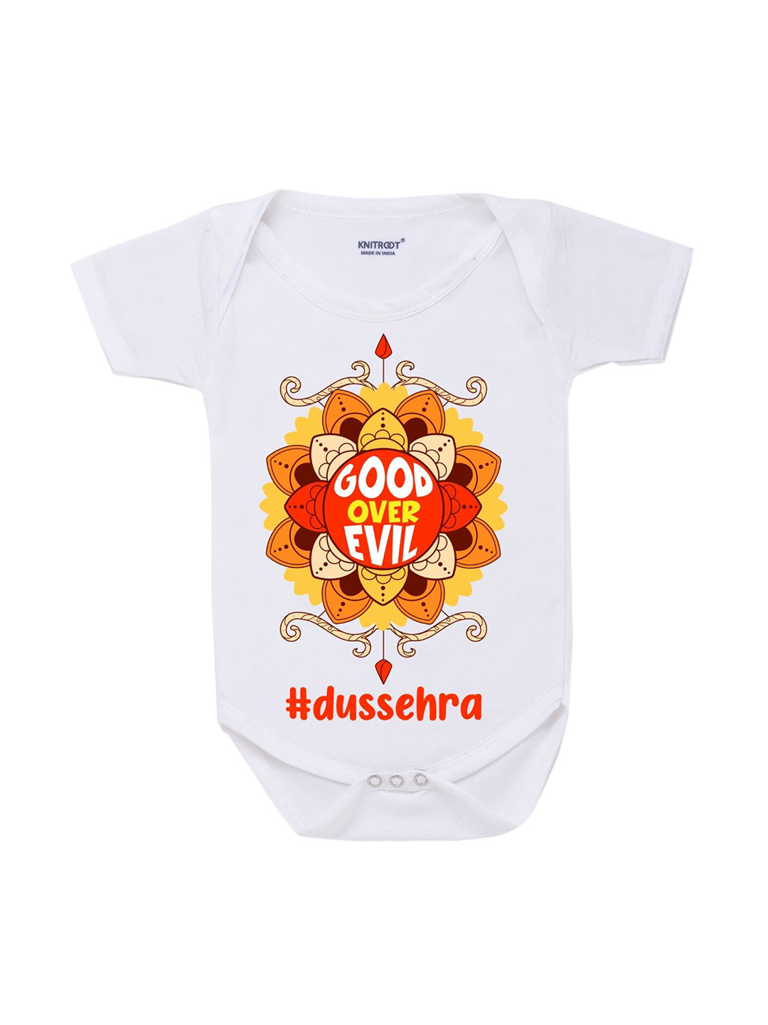 

KNITROOT Kids Infant White Cotton Good Over Evil Baby Romper