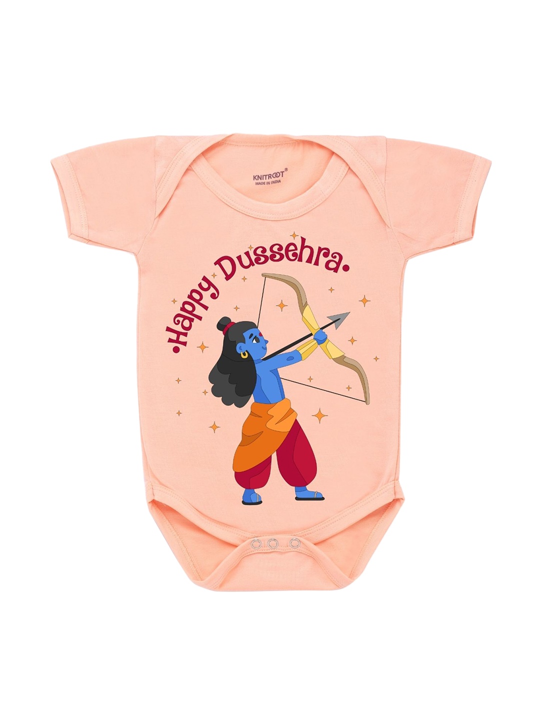 

KNITROOT Kids-Unisex Peach & Multicoloured Printed Cotton Bodysuit