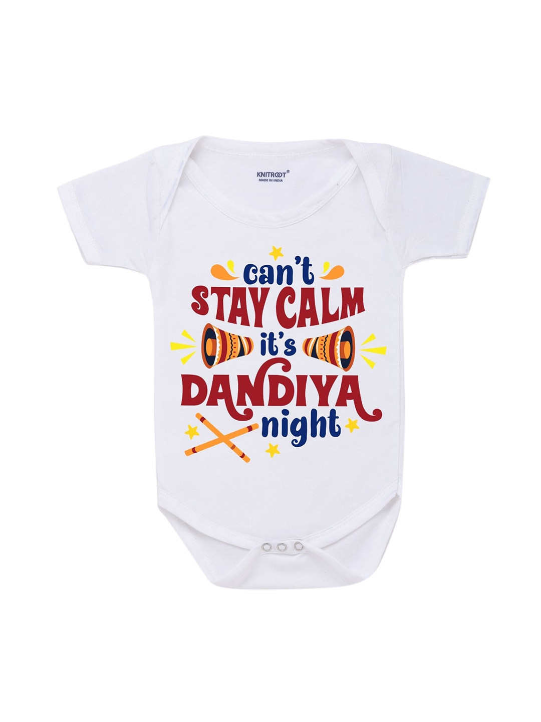 

KNITROOT Infant Kids White Cotton Dandiya Night Baby Romper