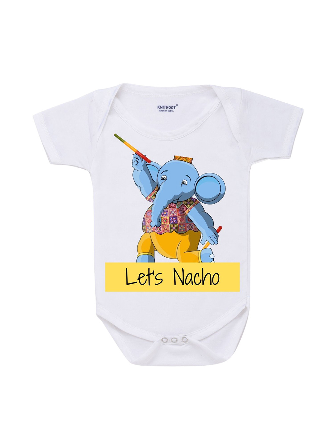

KNITROOT Infant Kids White Cotton Lets Nacho Baby Romper