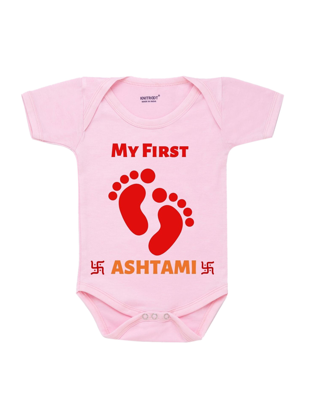 

KNITROOT Infant Kids Pink Cotton My First Ashtami Baby Romper