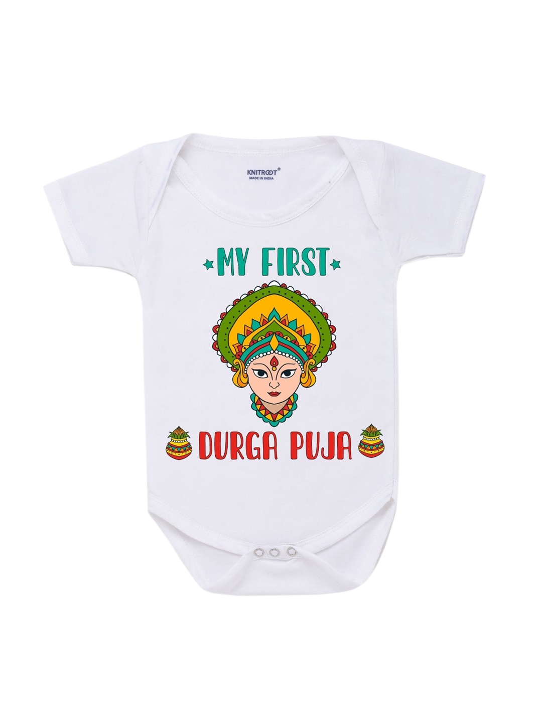 

KNITROOT Kids-Unisex White & Multicoloured Printed Cotton Bodysuit
