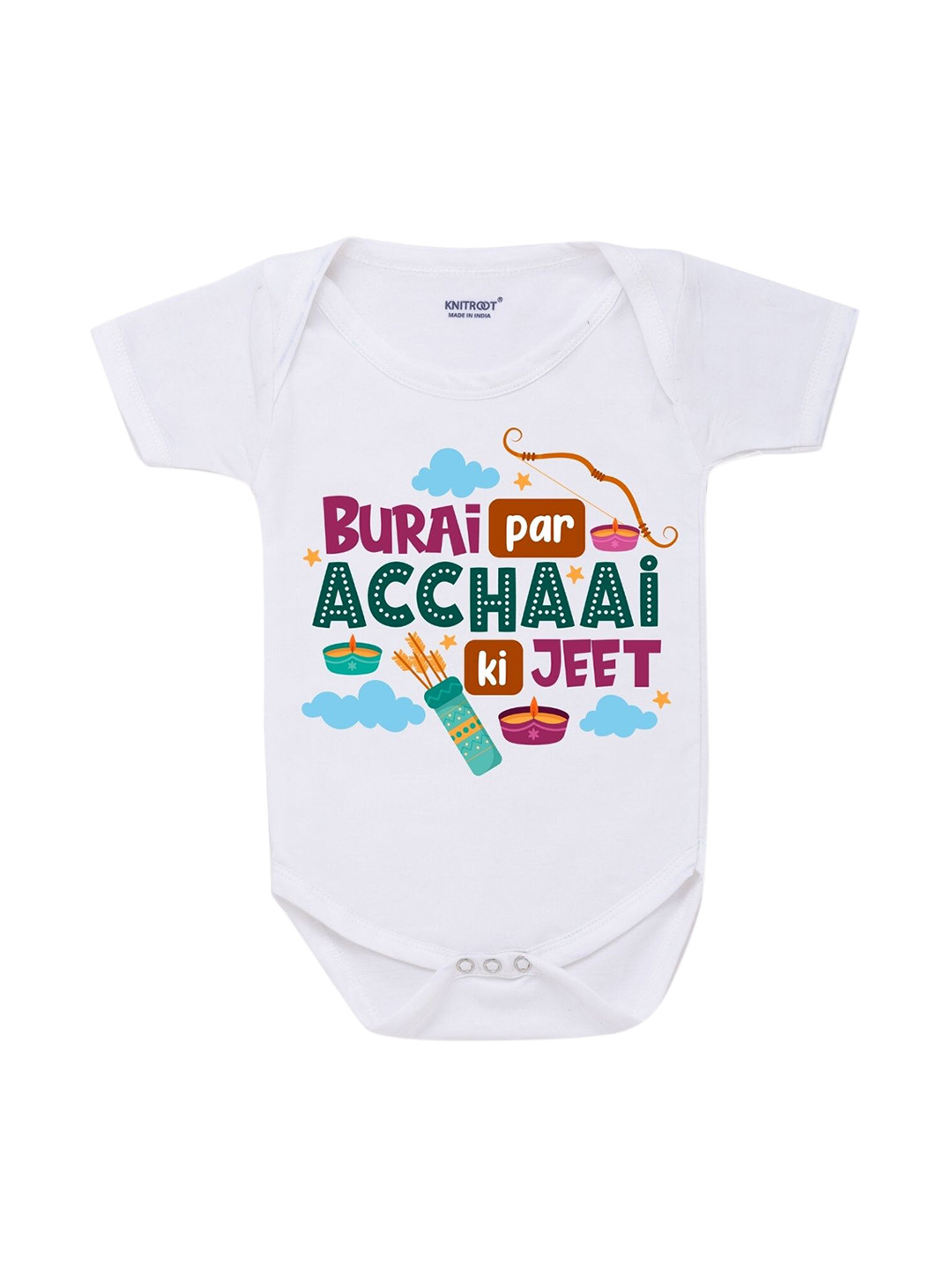 

KNITROOT Infant Kids White Cotton Acchai ki Jeet Baby Romper