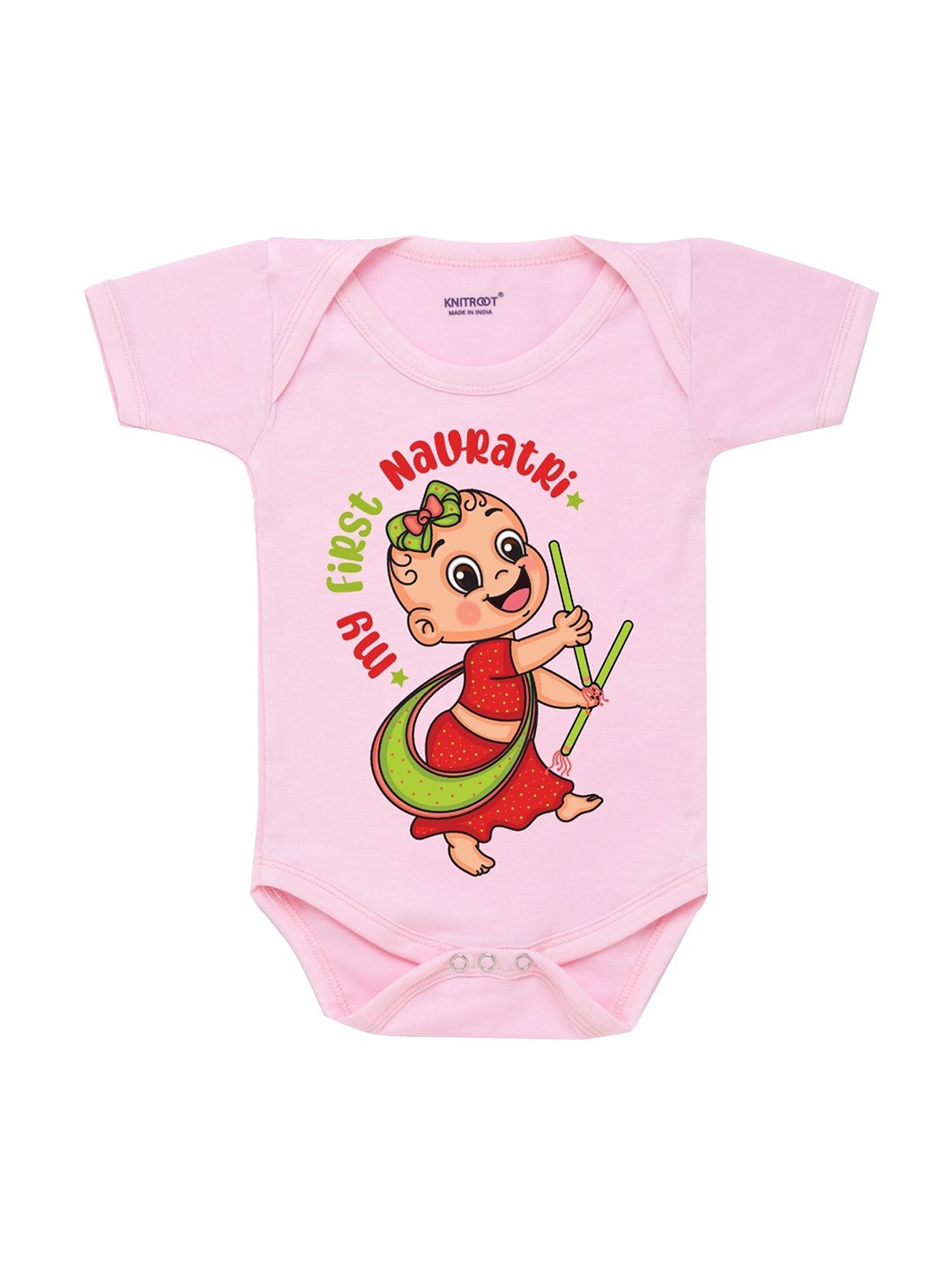 

KNITROOT Infant Kids Pink Cotton Baby My First Navratri Baby Romper