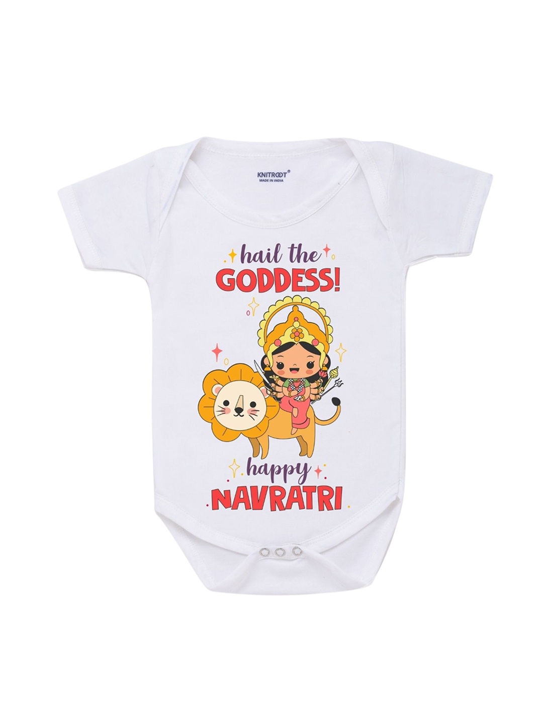 

KNITROOT Infant Kids White Cotton Jai Mata Di White Baby Romper