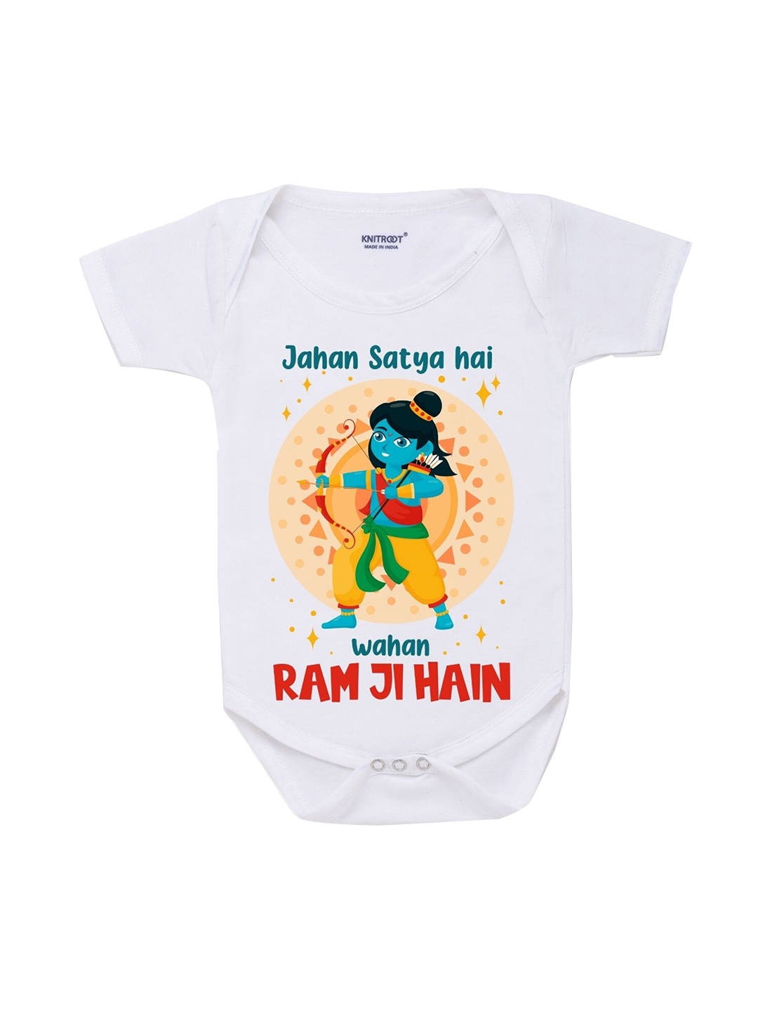 

KNITROOT Infant Kids White Cotton Jaha Satya hai Baby Romper