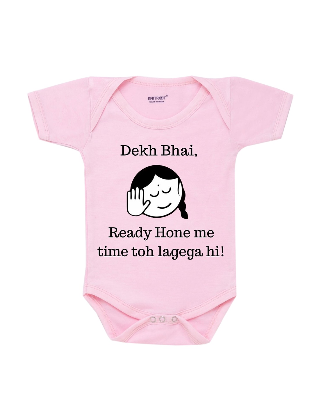 

KNITROOT Infant Kids Pink Cotton Dekh Bhai Baby Romper