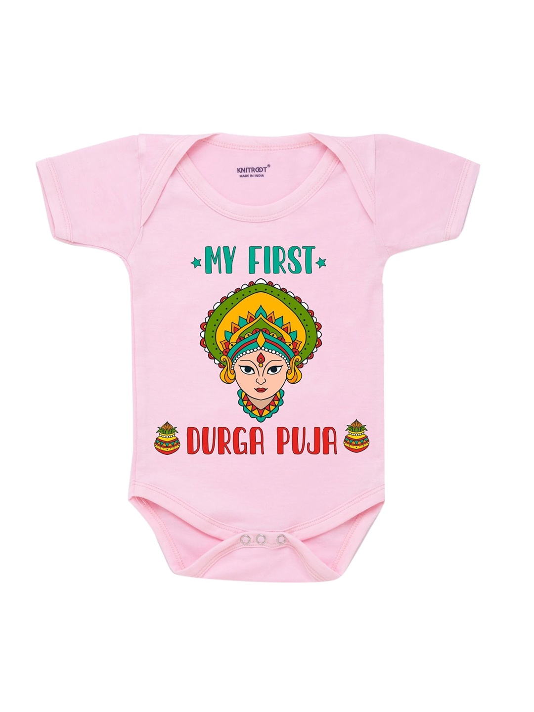 

KNITROOT Infant Kids Pink Cotton First Durga Puja Baby Romper