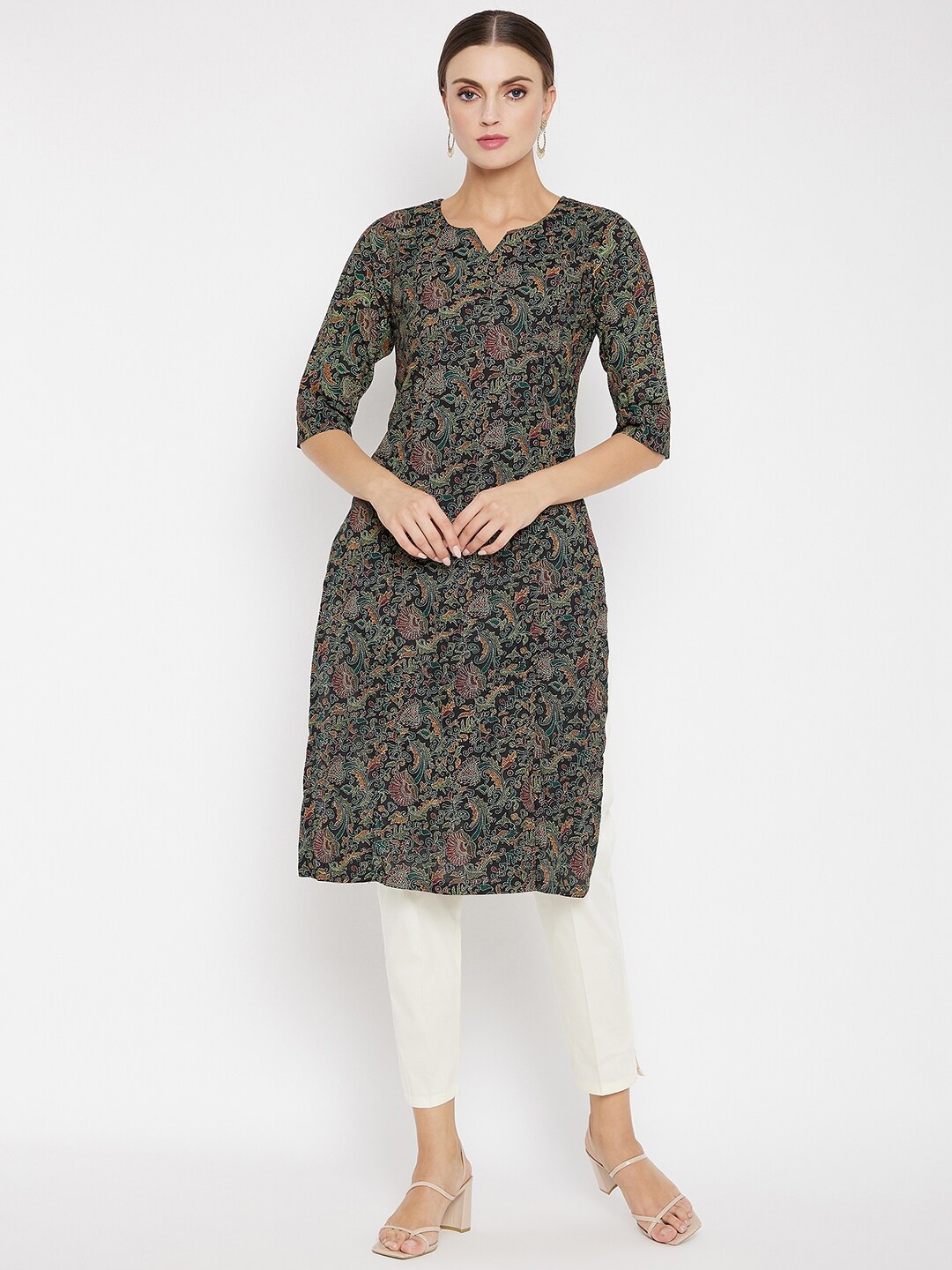 

One of a Kind Women Black & Multicoloured Ethnic Motifs Printed Kurta