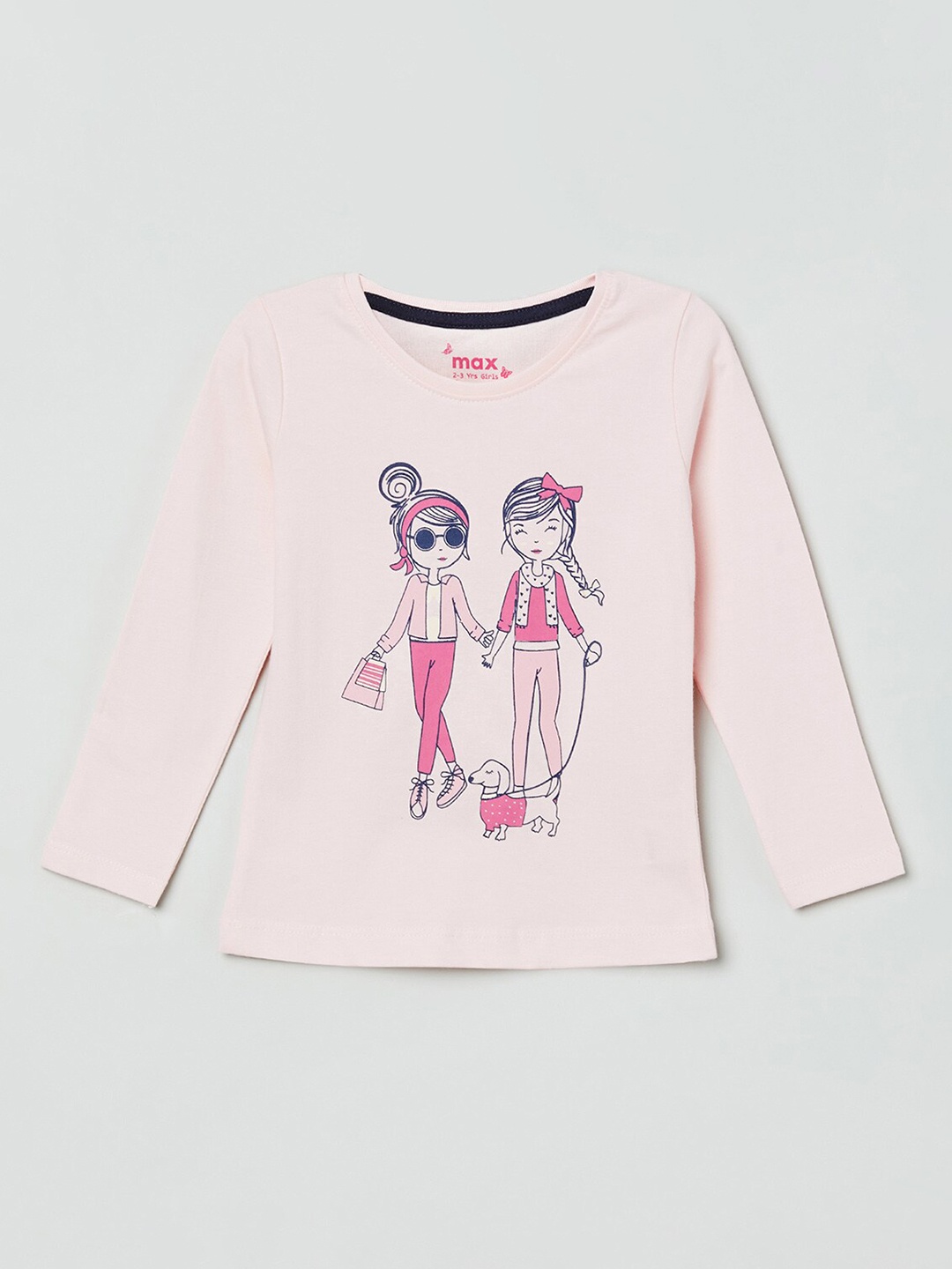 

max Girls Peach-Coloured Printed Cotton Regular Top
