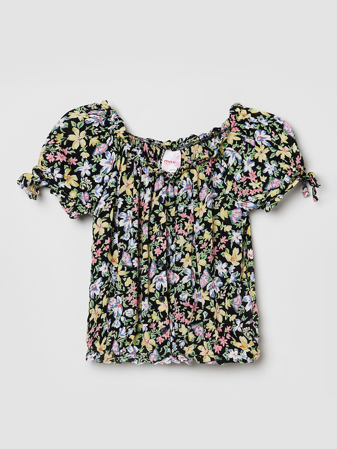 

max Black Floral Georgette Bardot Top