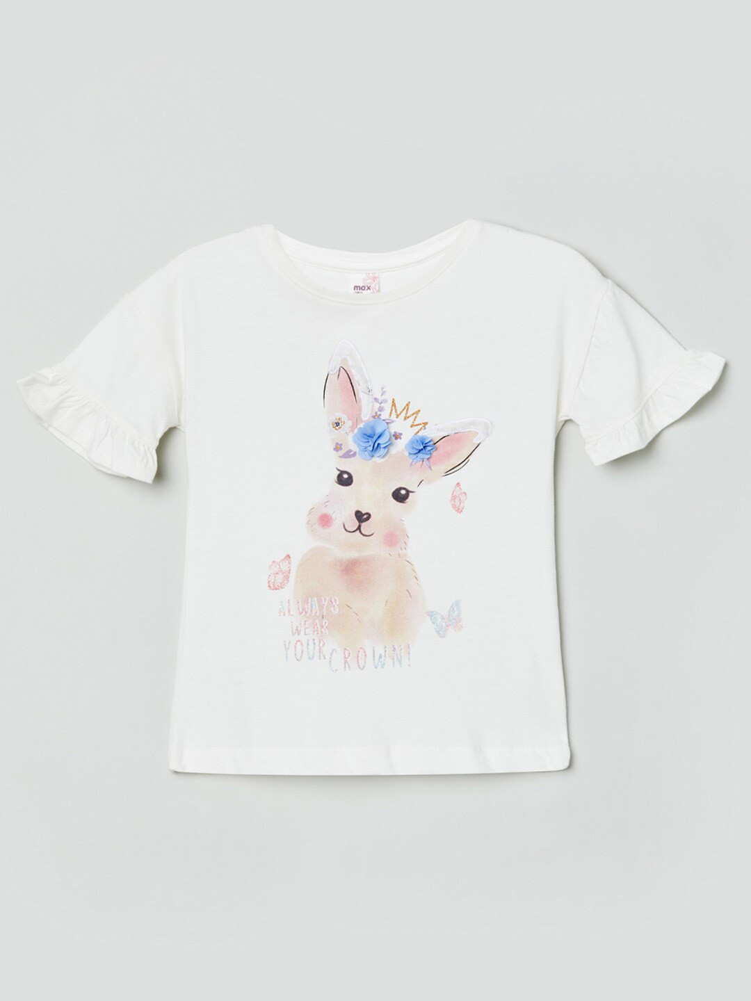 

max Girls Off White & Brown Cotton Regular Top