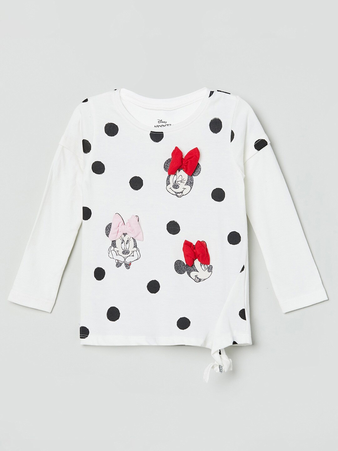 

max Girls Off-White & Black Minnie Mouse Printed Pure Cotton Regular Top