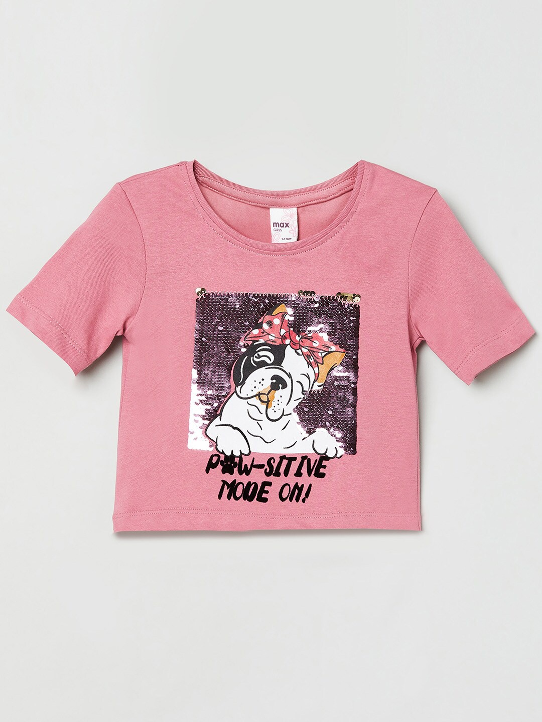 

max Girls Pink Sequinned Cotton Regular Top