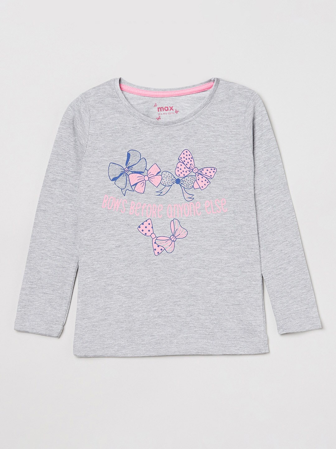 

max Girls Grey Printed Cotton Regular Top