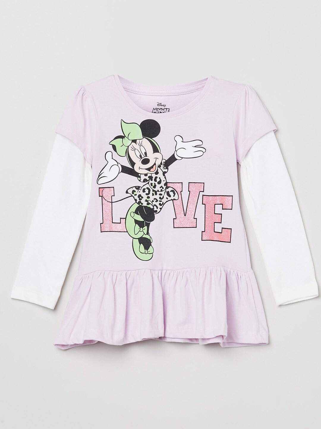 

max Girls Lavender Minnie Mouse Print Cotton A-Line Top