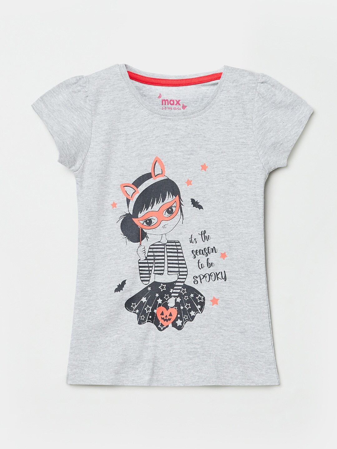 

max Grey & Black Printed Cotton Regular Top