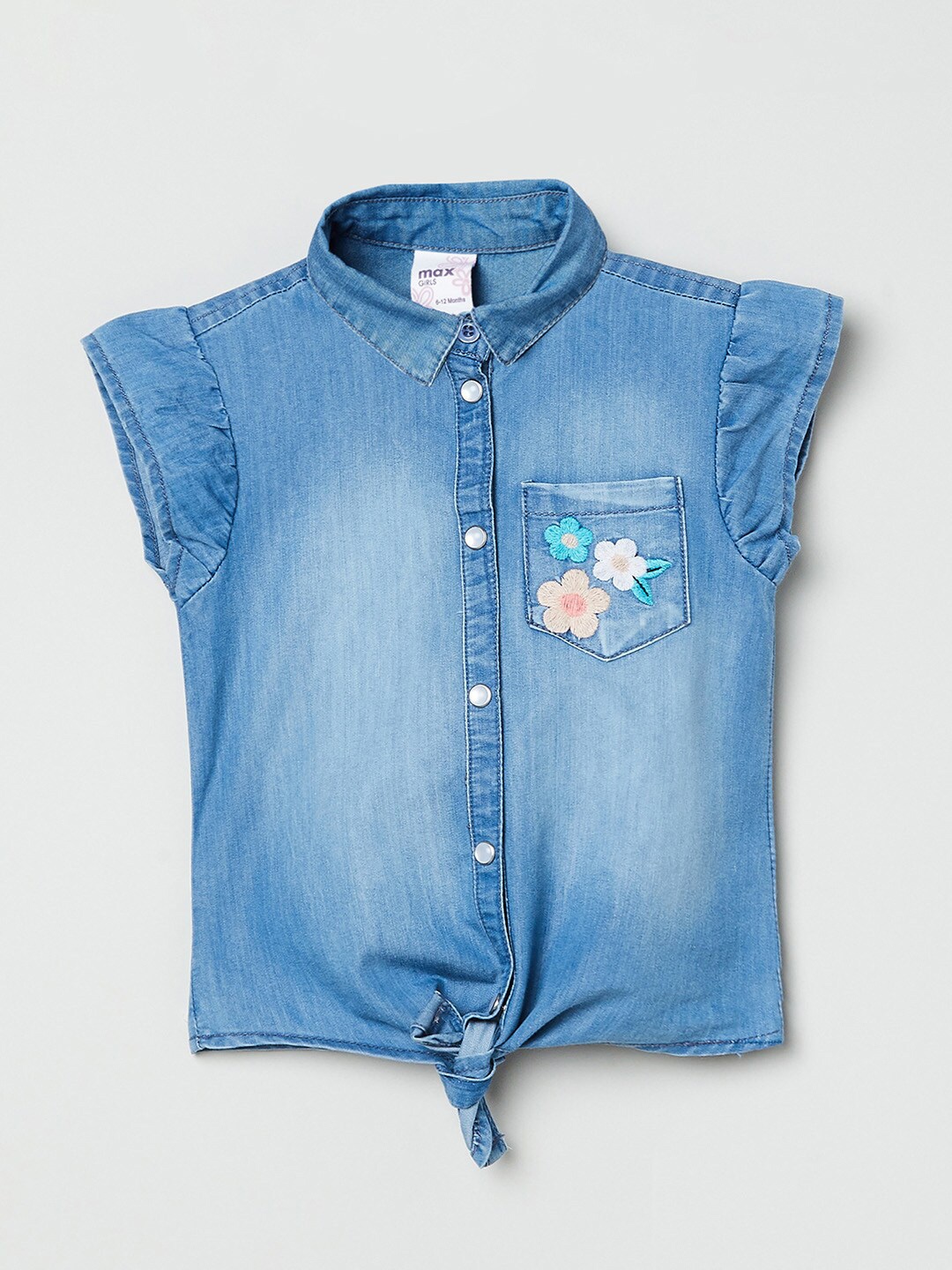 

Max Blue Mandarin Collar Shirt Style Top