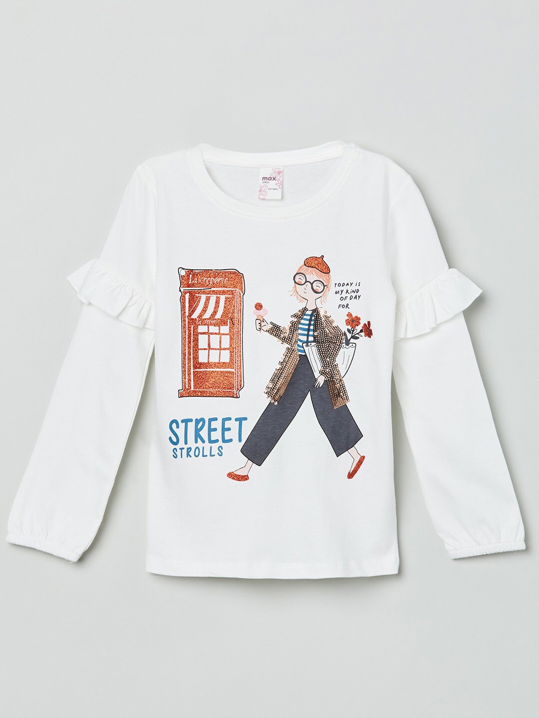 

max White Printed Cotton Regular Top