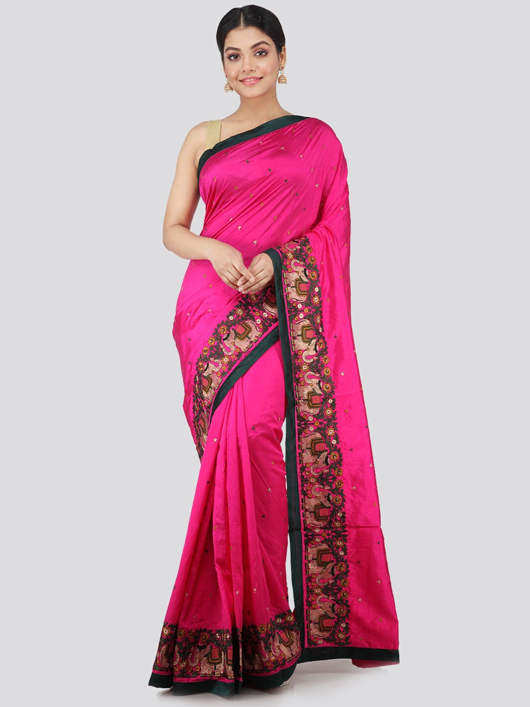 

PinkLoom Pink & Black Pure Silk Saree