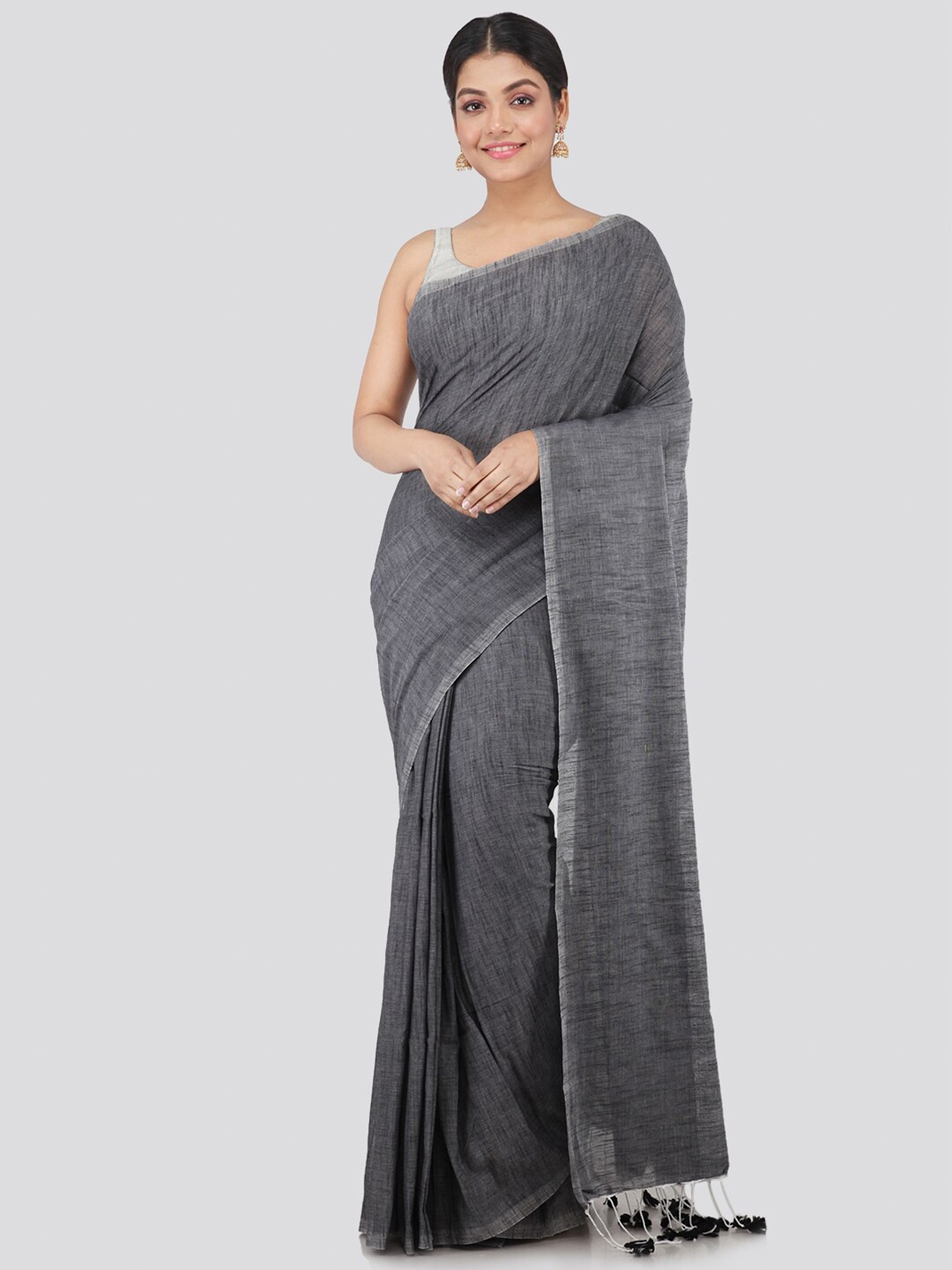 

PinkLoom Charcoal Woven Design Pure Cotton Sustainable Saree