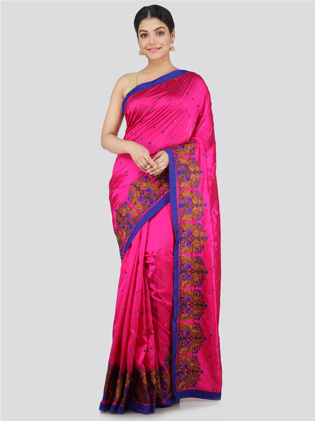 

PinkLoom Pink & Blue Ethnic Motifs Pure Silk Saree