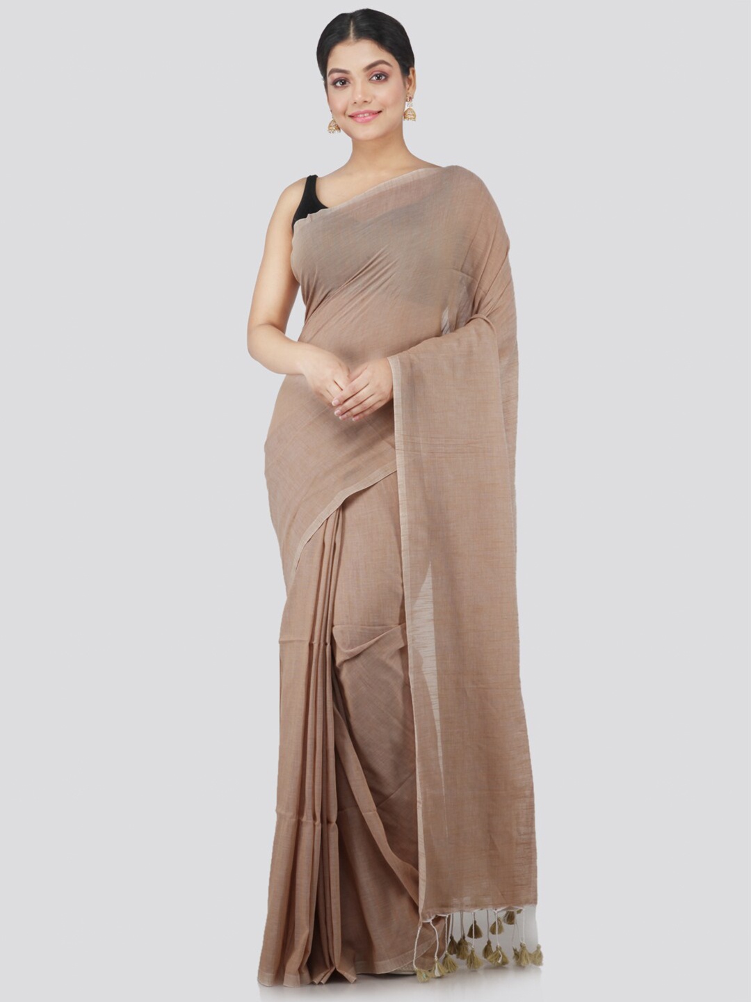 

PinkLoom Brown Solid Pure Cotton Sustainable Saree