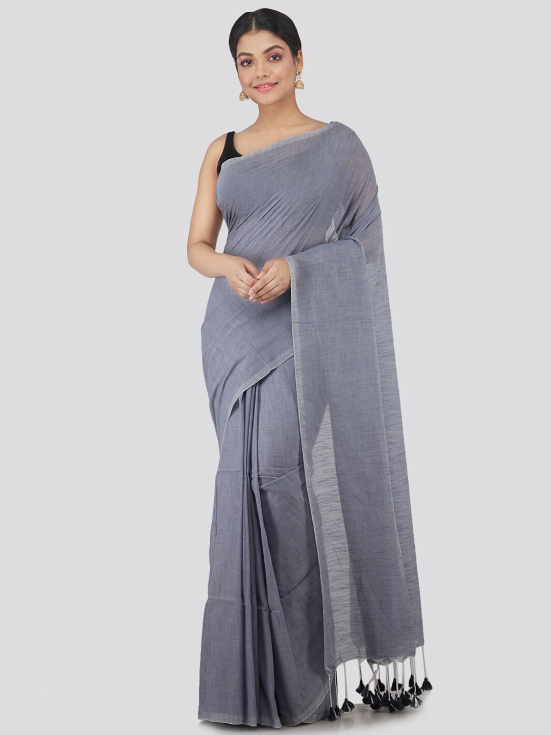 

PinkLoom Grey Solid Pure Cotton Sustainable Saree