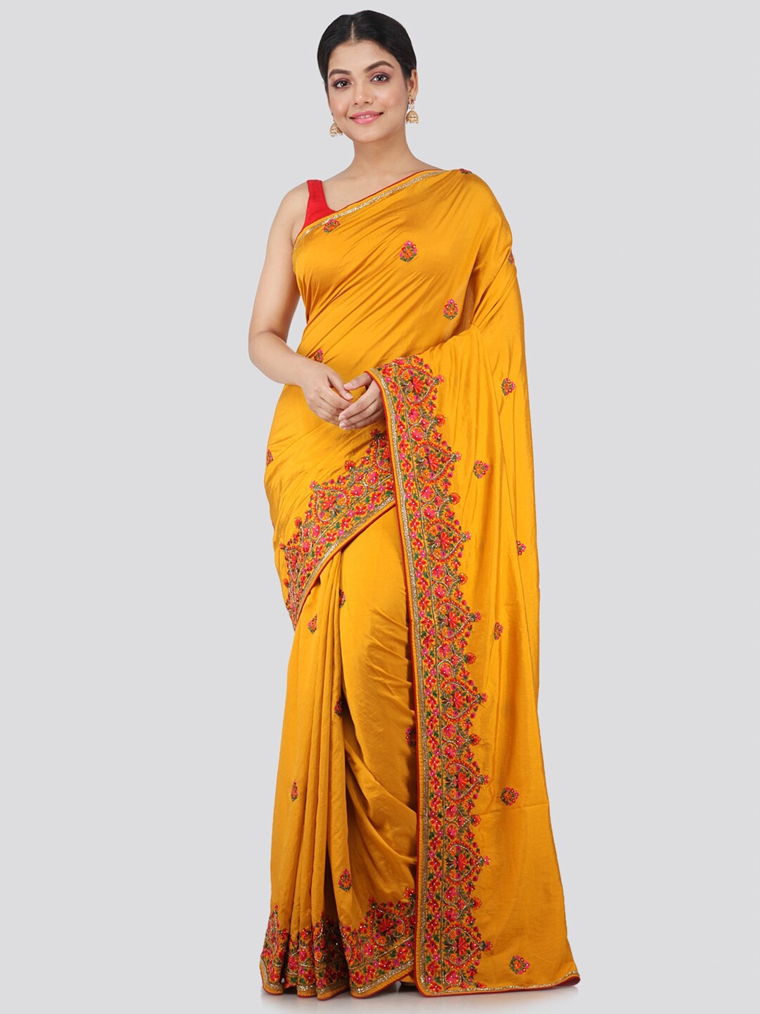 

PinkLoom Mustard Ethnic Motifs Embroidered Pure Silk Saree