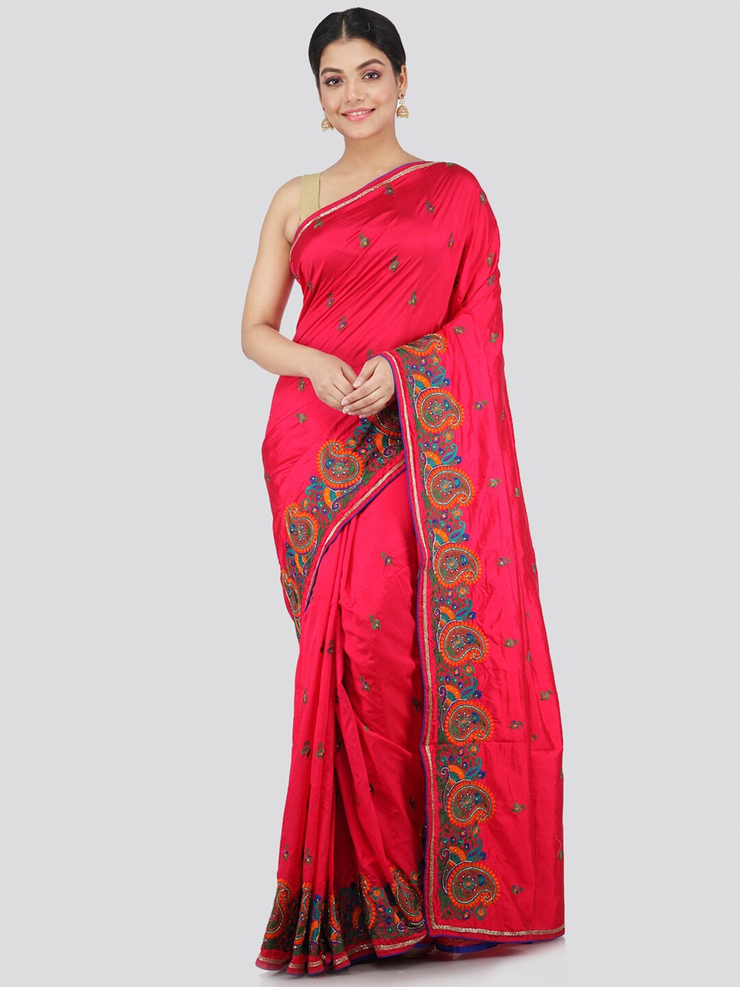 

PinkLoom Pink Ethnic Motifs Embroidered Pure Silk Saree